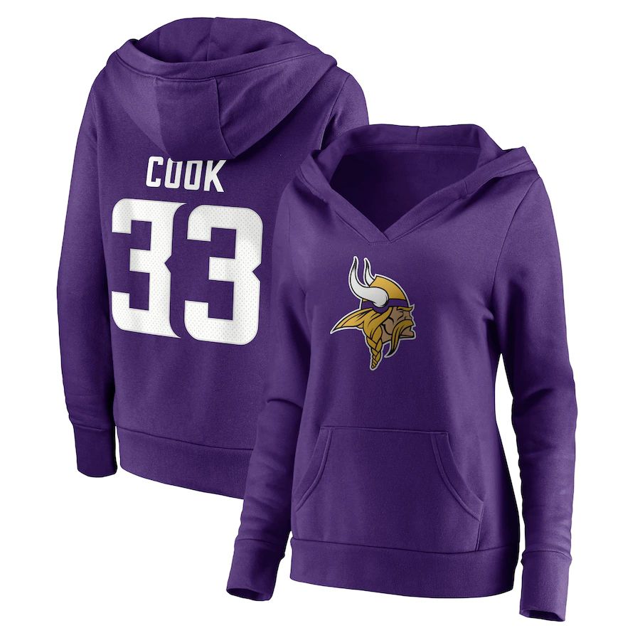 Women Minnesota Vikings #33 Dalvin Cook Fanatics Branded Purple Player Icon Name & Number Pullover Hoodie